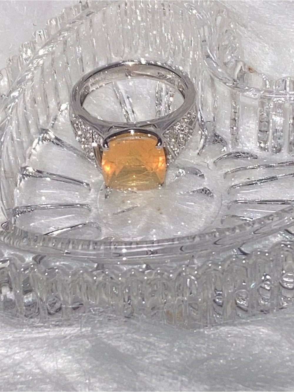 Silver Ring with Yellow Cushion-Cut Gemstone - Women's Statement Ring